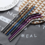 Multicolour Reusable Stainless Steel Drinking Straws With Cleaning Brush
