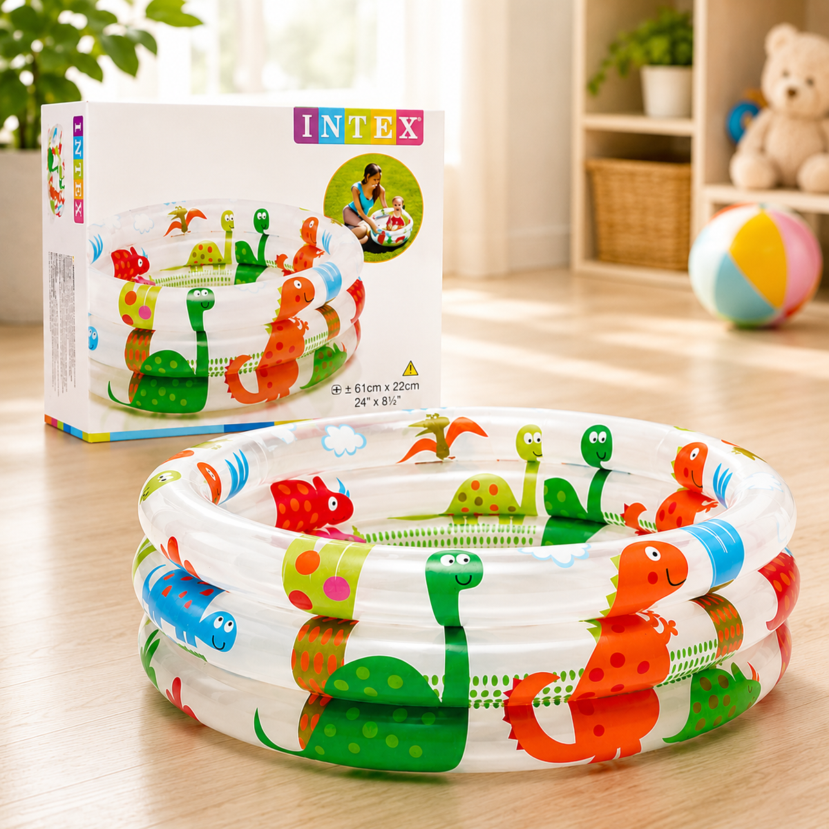 INTEX Dino Pool 24 x 8 inflatable dinosaur paddling pool for kids' outdoor summer play