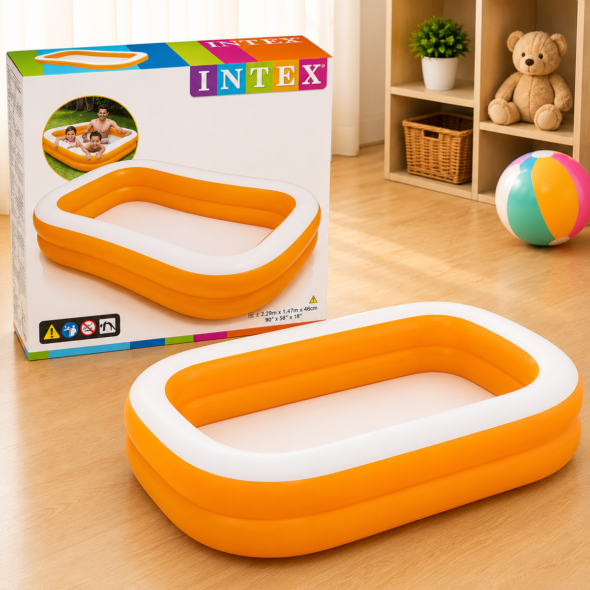 INTEX Mandarin Pool 90 x 60 x 19 inch large inflatable family swimming pool for backyard summer fun