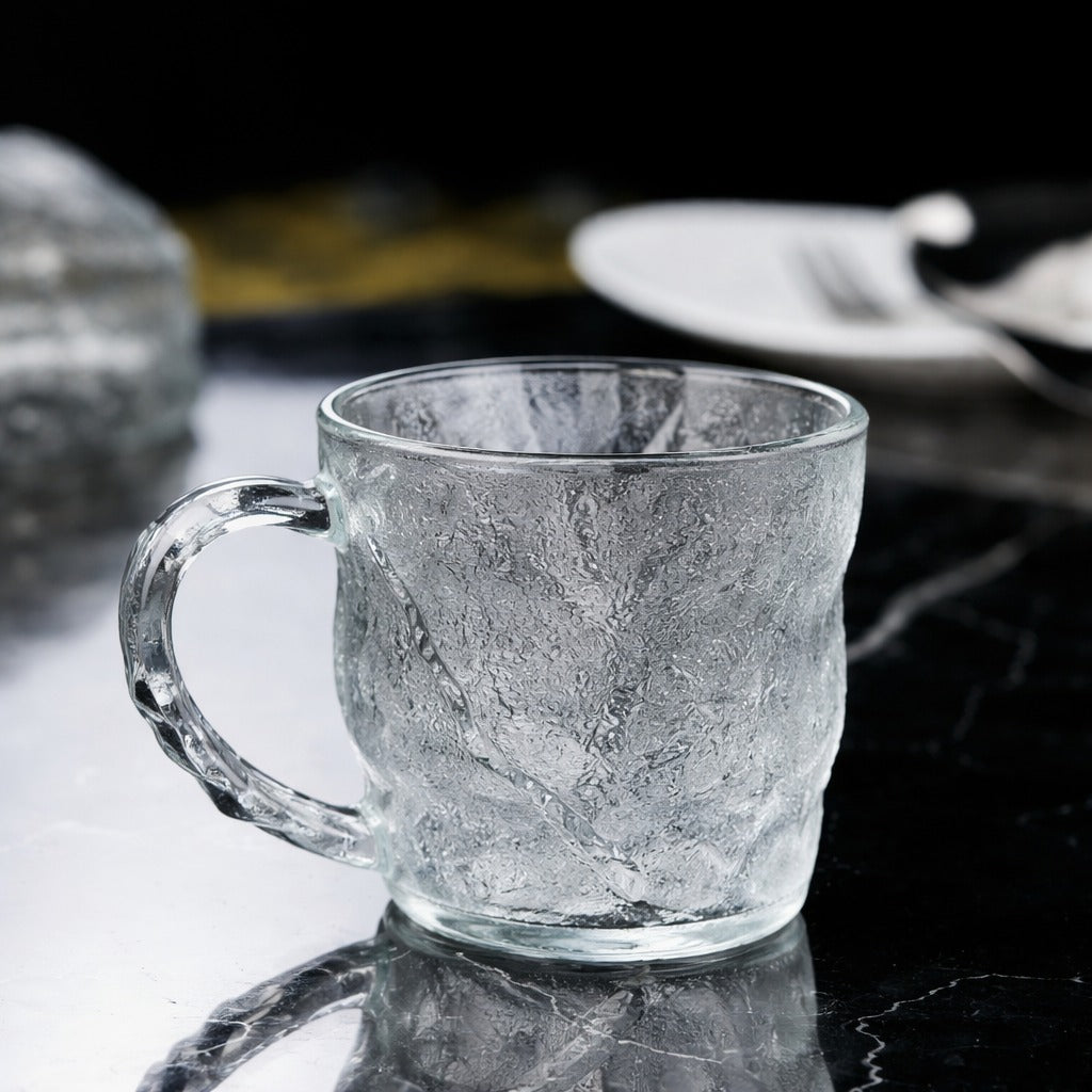 Japanese glacier glass mug set of 6 textured glass mugs Home Hatch PakistanJapanese glass mug setglacier glass mugs Pakistanglass mug set of 6textured glass mugsHome Hatch glasswaremodern tea mugs Pakistanglass coffee mugsminimalist glass mugskitchen glassware Pakistanserving mugs set