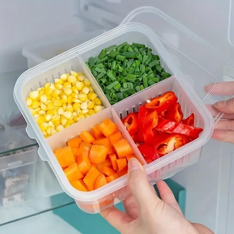 Kitchen Fridge Storage Box – 4-Grid Organizer