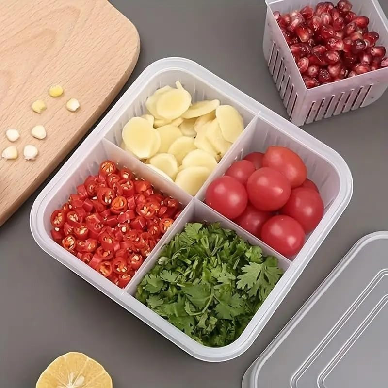 Kitchen Fridge Storage Box – 4-Grid Organizer