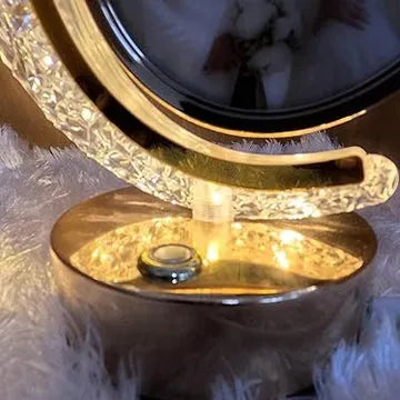 LED Crystal Half Moon Photo Frame Lamp | Touch Dimming Bedside Light