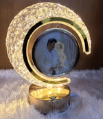 LED Crystal Half Moon Photo Frame Lamp | Touch Dimming Bedside Light