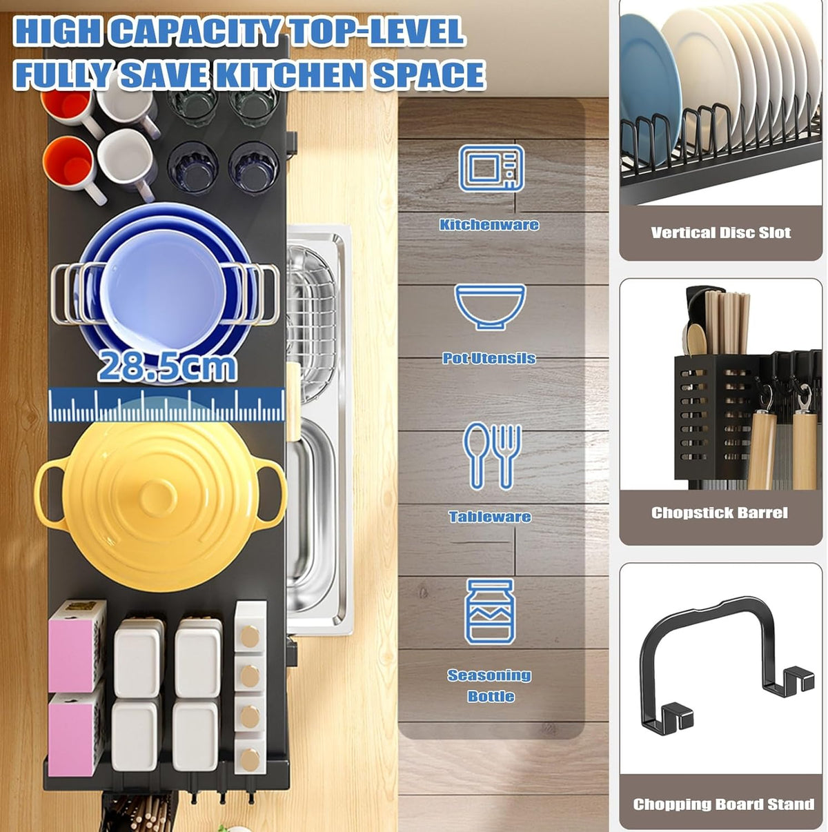 Stainless Steel Over The Sink Dish Drying Rack With Utensil Holder - Home Hatch