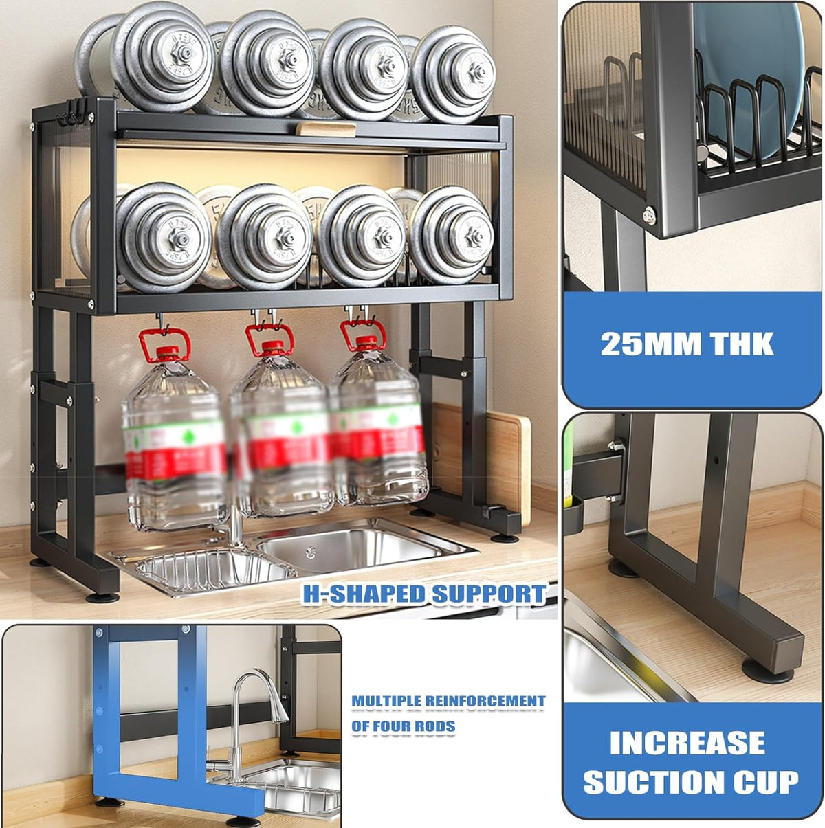 Stainless Steel Over The Sink Dish Drying Rack With Utensil Holder - Home Hatch