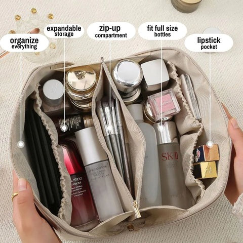 LuxeLeather Cosmetic Bag – Portable PU Makeup & Toiletry Organizer