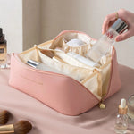 LuxeLeather Cosmetic Bag – Portable PU Makeup & Toiletry Organizer