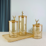 luxury 3 piece storage jar set with wooden lids deer head designHome Hatch Pakistan