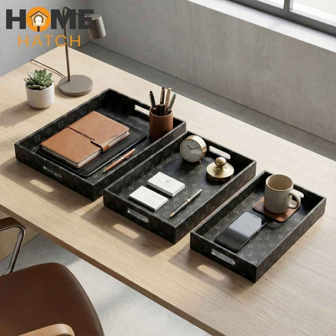 Luxury Brand Leatherette Rectangle Tray 3-Pcs