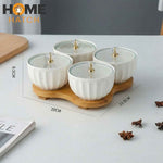 Luxury ceramic storage and serving bowls set with bamboo tray and crystal lids