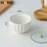 Luxury ceramic storage and serving bowls set with bamboo tray and crystal lids