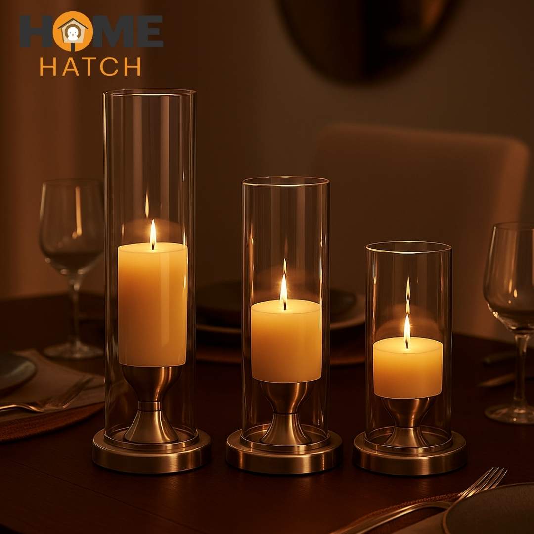 Luxury Glass Candle Holder with Metallic Base