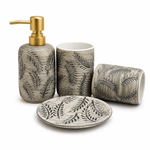 Luxury Leaf Pattern Ceramic Bathroom Accessories Setleaf pattern bathroom accessories setceramic bathroom set Pakistanluxury bathroom accessoriesvanity organizer setceramic bathroom décorbathroom countertop organizerleaf design bathroom setHome Hatch bathroom collectionluxury vanity accessoriesdecorative ceramic bathroom set