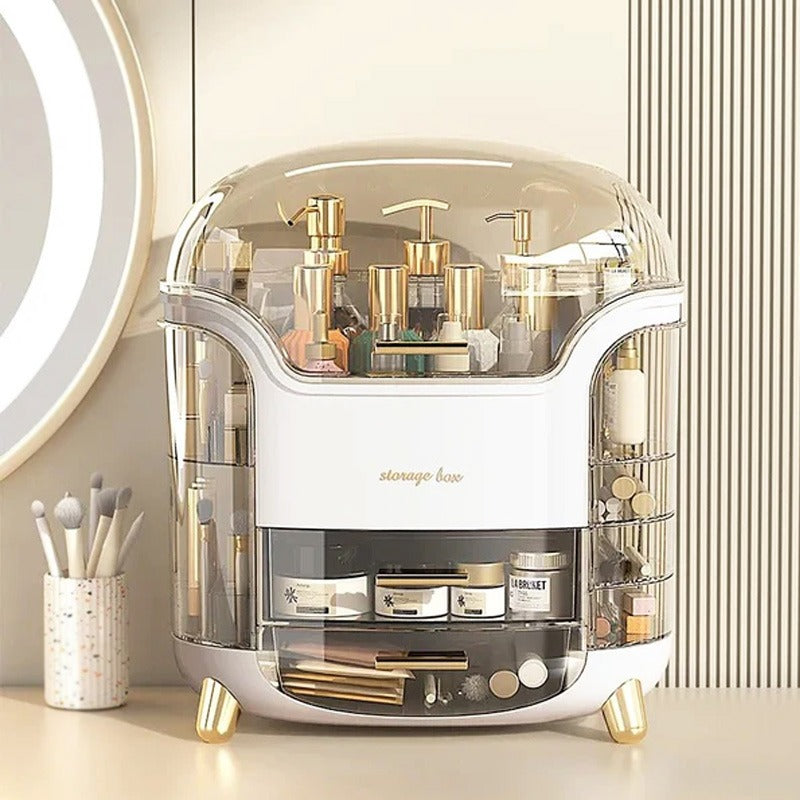 Luxury Makeup Organizer Box with Drawers & Dustproof Dome Cover – Cosmetic Storage Case