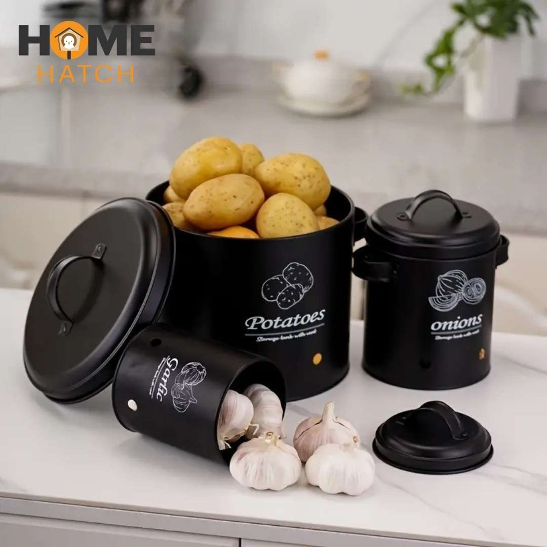 Metal Potato, Onion & Garlic Storage Containers – Set of 3