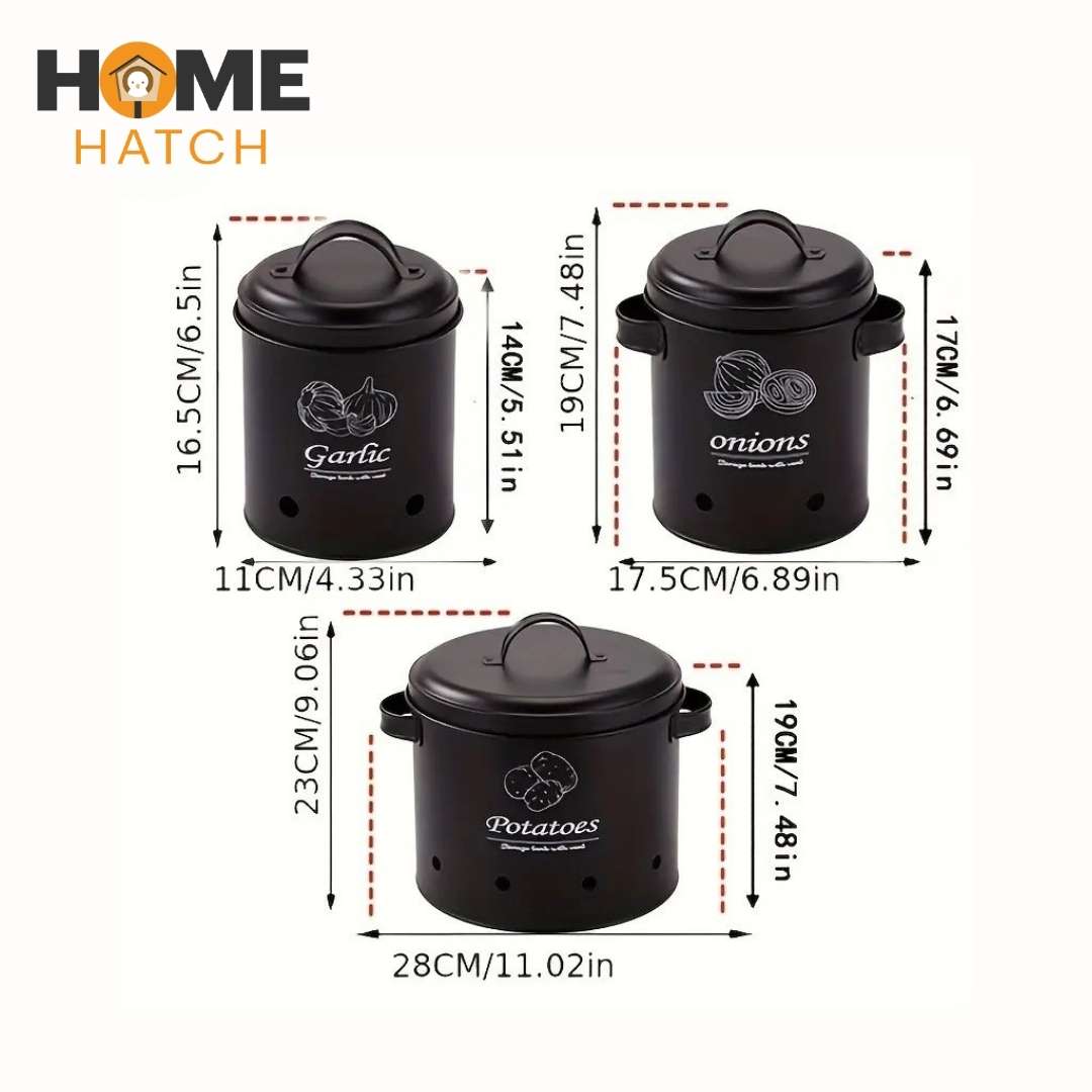 Metal Potato, Onion & Garlic Storage Containers – Set of 3