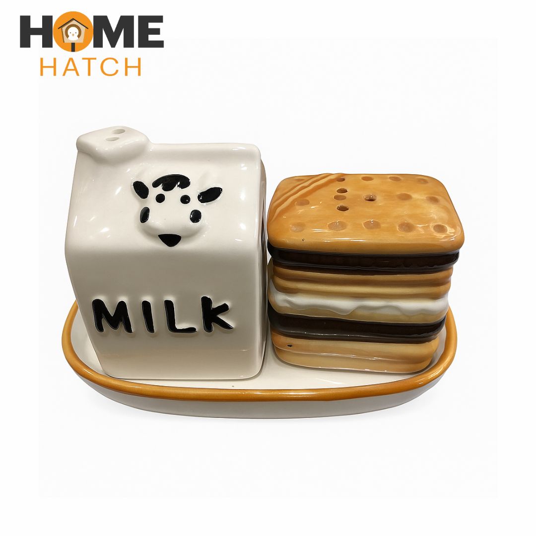 Milk & Biscuit Salt & Pepper Set Pakistan – Cute Ceramic Refillable Shakers for Kitchen and Dining Table Décor