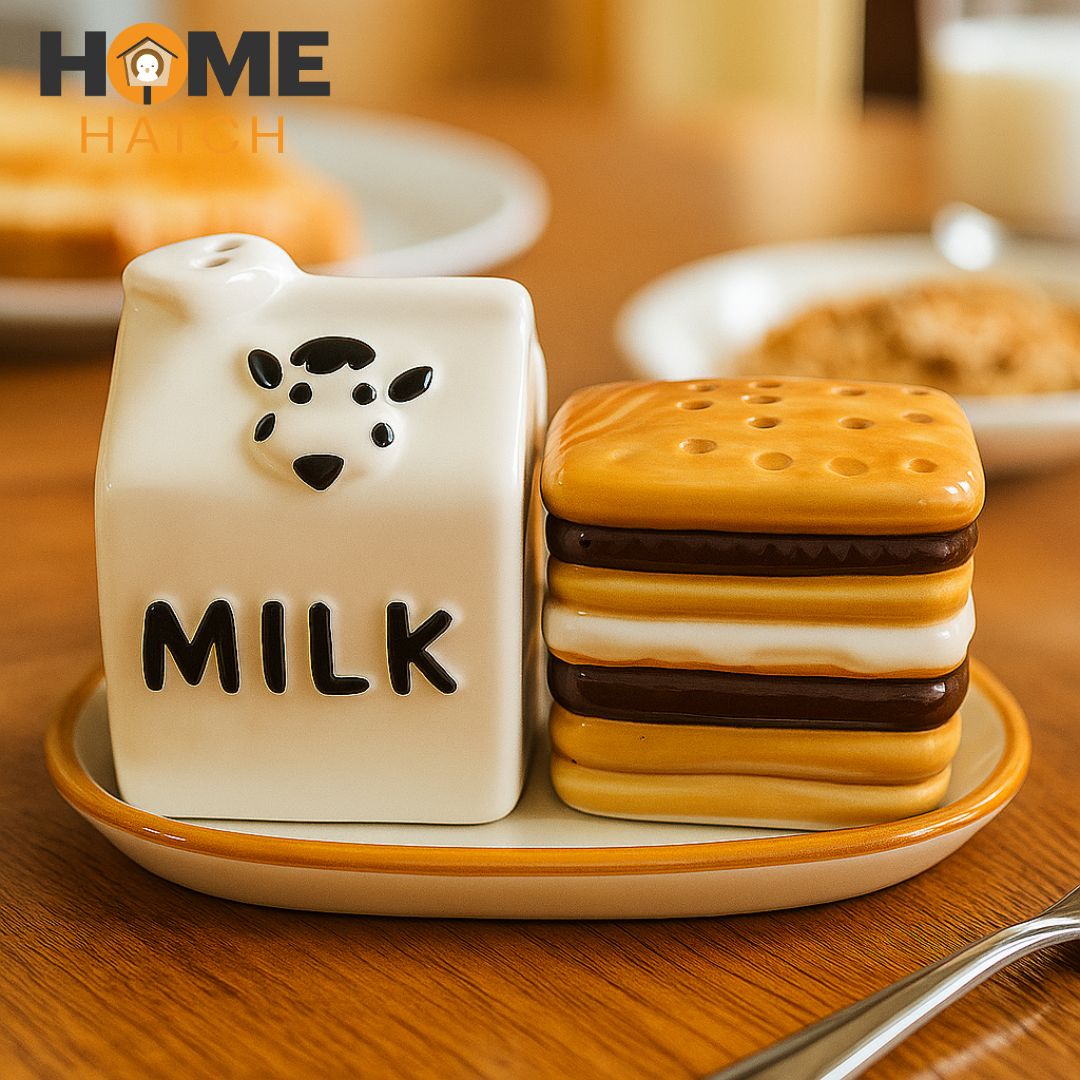 Milk & Biscuit Salt & Pepper Set Pakistan – Cute Ceramic Refillable Shakers for Kitchen and Dining Table Décor