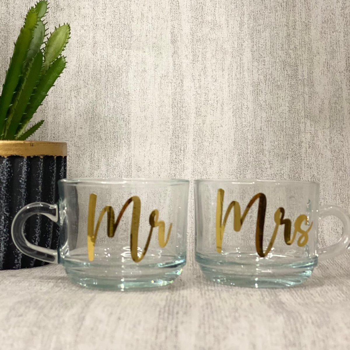 Mr & Mrs Couple Cups | Plain Printed Transparent Couple Mugs