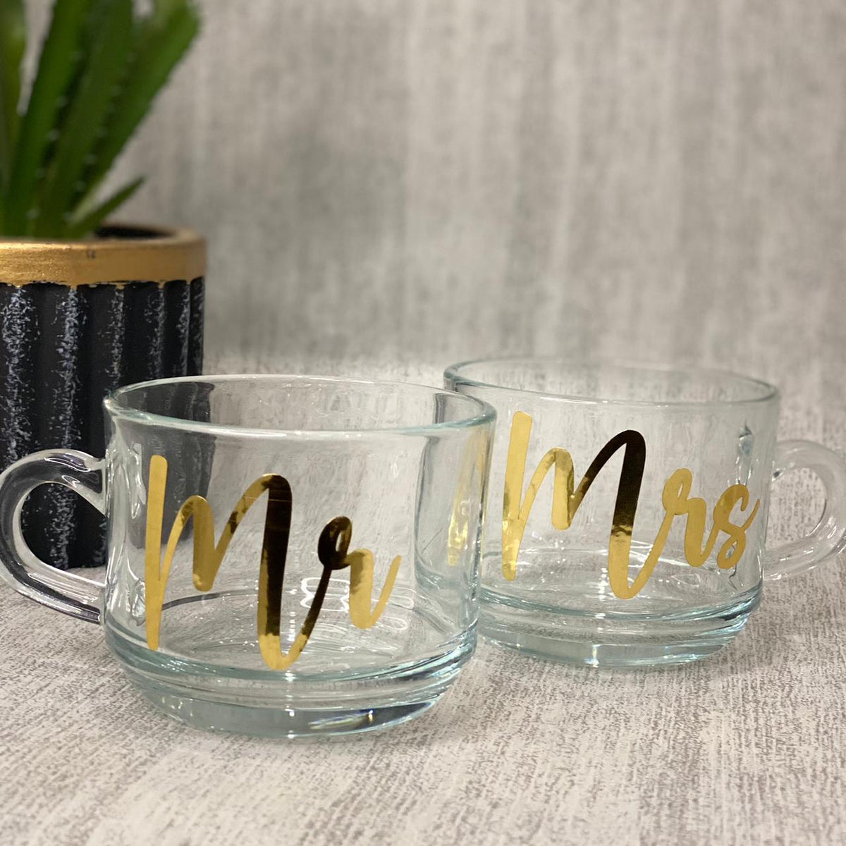 Mr & Mrs Couple Cups | Plain Printed Transparent Couple Mugs