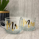 Mr & Mrs Couple Cups | Plain Printed Transparent Couple Mugs