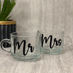 Mr & Mrs Couple Cups | Plain Printed Transparent Couple Mugs