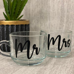 Mr & Mrs Couple Cups | Plain Printed Transparent Couple Mugs
