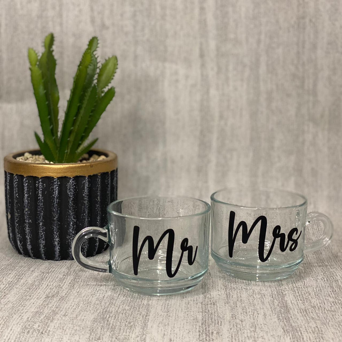 Mr & Mrs Couple Cups | Plain Printed Transparent Couple Mugs