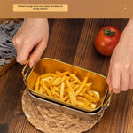 Multi-Purpose Golden Stainless Steel Rectangular Food Basket with Double Handles