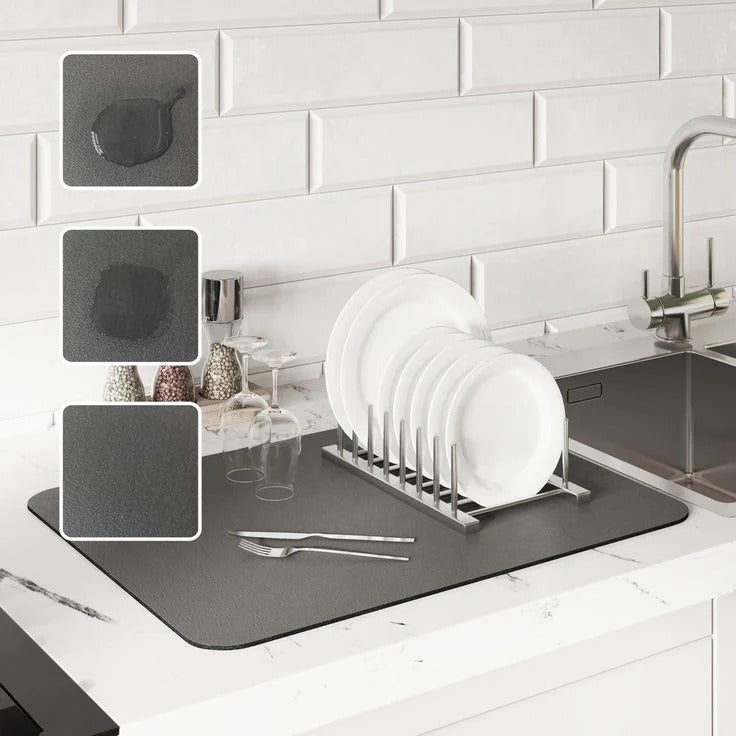 Water absorbent kitchen drain pad – fast dry mat for dishes and glasses