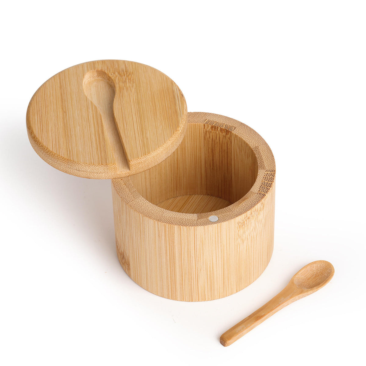 Natural bamboo sugar bowl with small spoon and magnetic swivel lid for storing sugar, salt, spices and kitchen seasonings.bamboo sugar bowlsugar bowl with spoonbamboo sugar bowl with lidmagnetic lid sugar bowlwooden sugar containerbamboo spice containersugar storage containersalt and spice containerbamboo kitchen organizerbamboo sugar bowl Pakistan