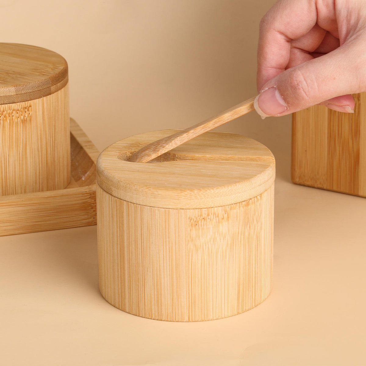 Natural bamboo sugar bowl with small spoon and magnetic swivel lid for storing sugar, salt, spices and kitchen seasonings.bamboo sugar bowlsugar bowl with spoonbamboo sugar bowl with lidmagnetic lid sugar bowlwooden sugar containerbamboo spice containersugar storage containersalt and spice containerbamboo kitchen organizerbamboo sugar bowl Pakistan