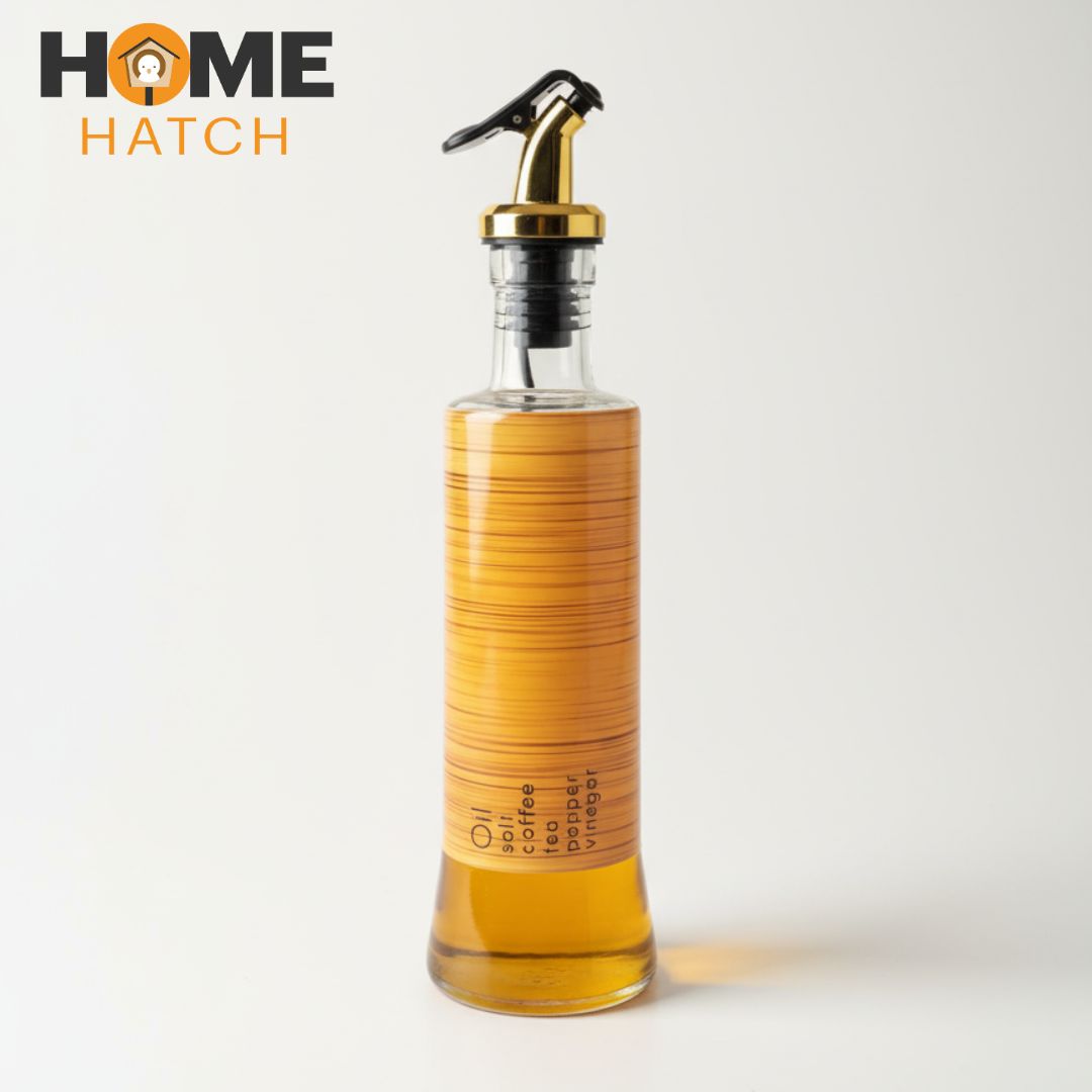 Wood Pattern Glass Oil And Vinegar Bottle with Golden Pourer