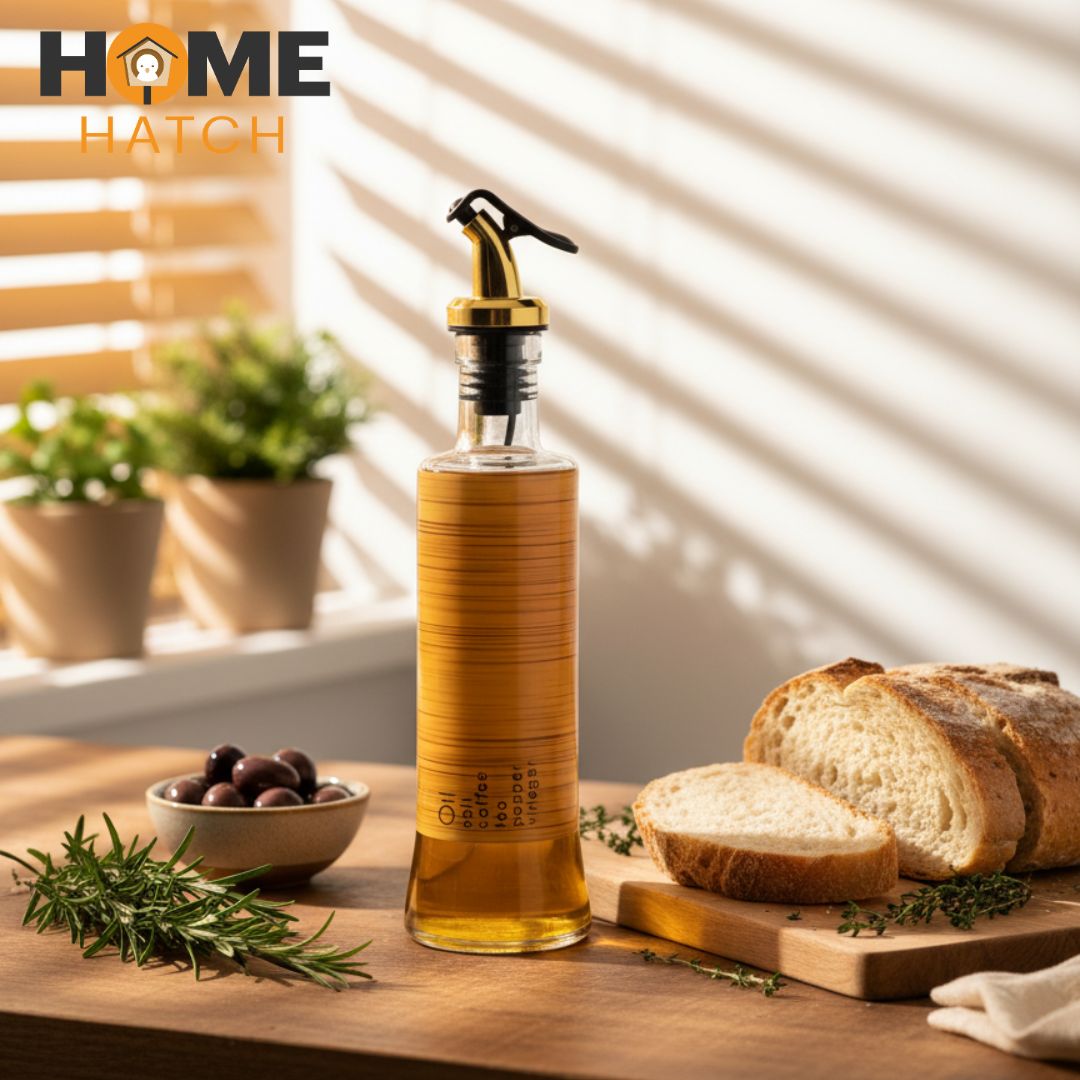 Wood Pattern Glass Oil And Vinegar Bottle with Golden Pourer