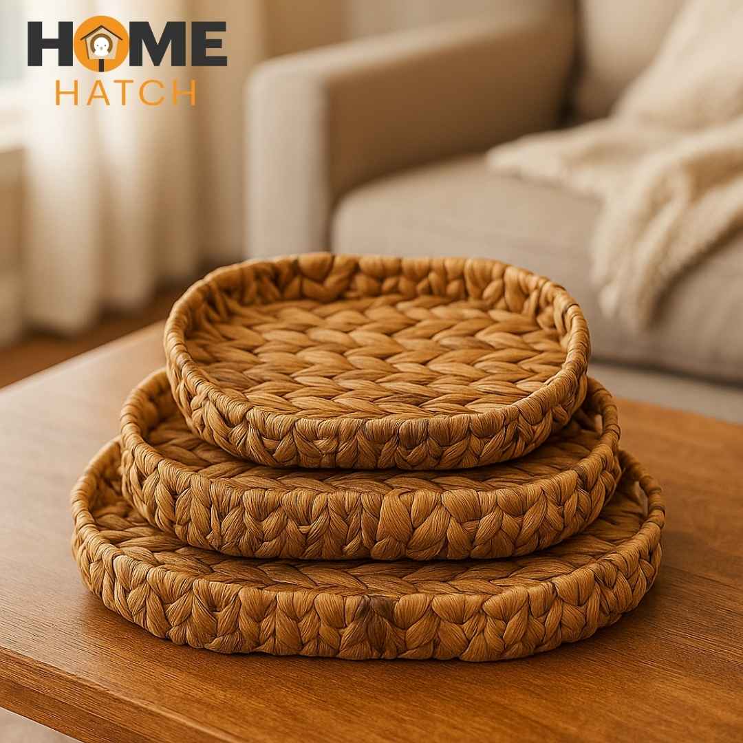 Handwoven oval wicker nested basket set made from natural fibers, ideal for storage, bread, and rustic home décor.