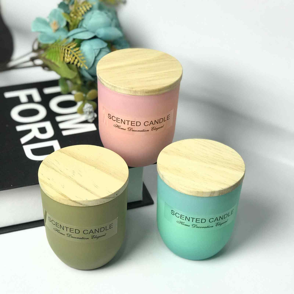 Pastel Glass Jar Candles with Bamboo Lid