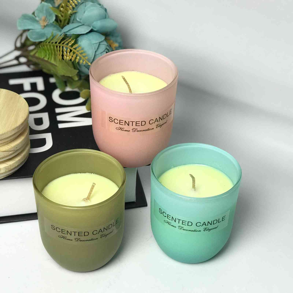 Pastel Glass Jar Candles with Bamboo Lid