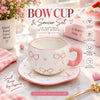 Pookie Hand-Painted Ceramic Bow Cup & Saucer Set – Pink Tea & Coffee Cup