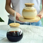 Pomegranate Round Glass Tumbler with Bamboo Lid & Straw