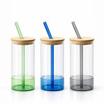 Premium ColorBase glass tumbler with bamboo lid and glass straw – Home Hatch Pakistan