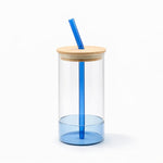 Premium ColorBase glass tumbler with bamboo lid and glass straw – Home Hatch Pakistan