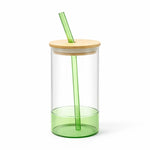Premium ColorBase glass tumbler with bamboo lid and glass straw – Home Hatch Pakistan