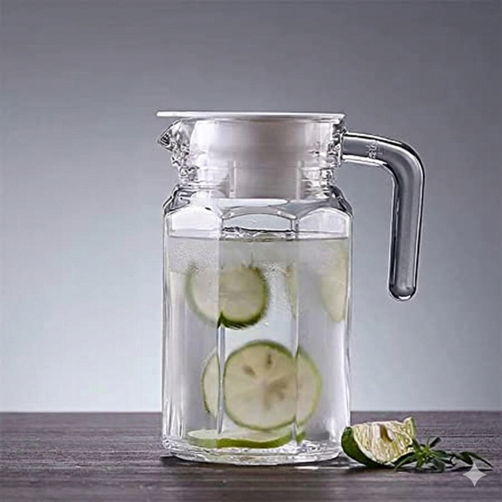 Premium glass water jug with plastic lid 650ml – Home Hatch Pakistan