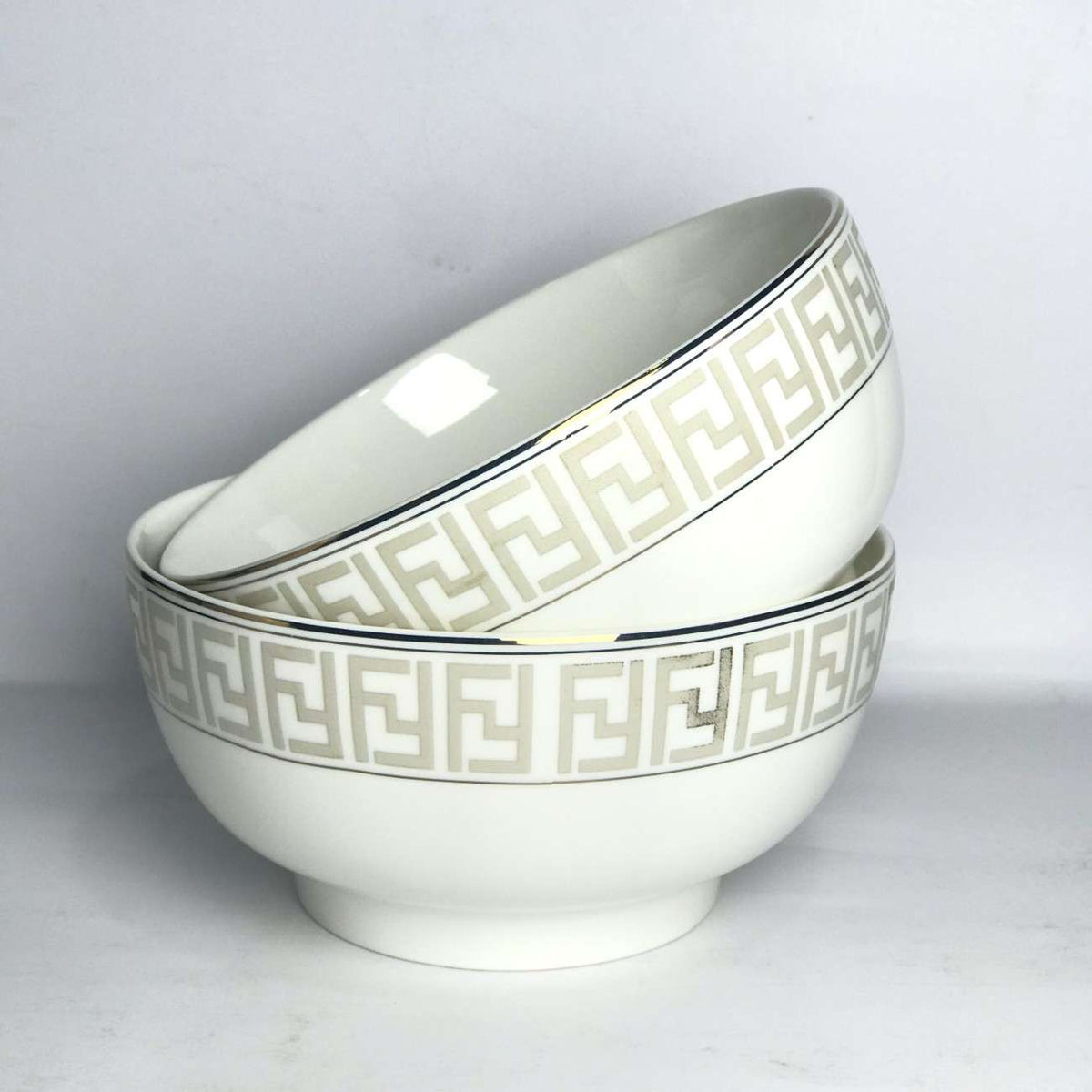 Premium Porcelain Bowl with Gold Accents - 2pcs