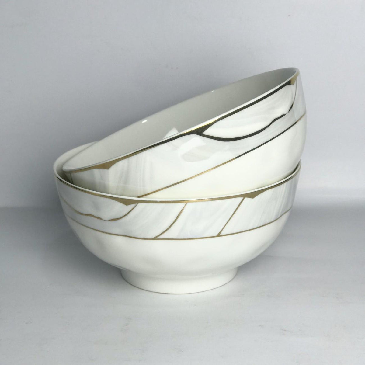 Premium Porcelain Bowl with Gold Accents - 2pcs