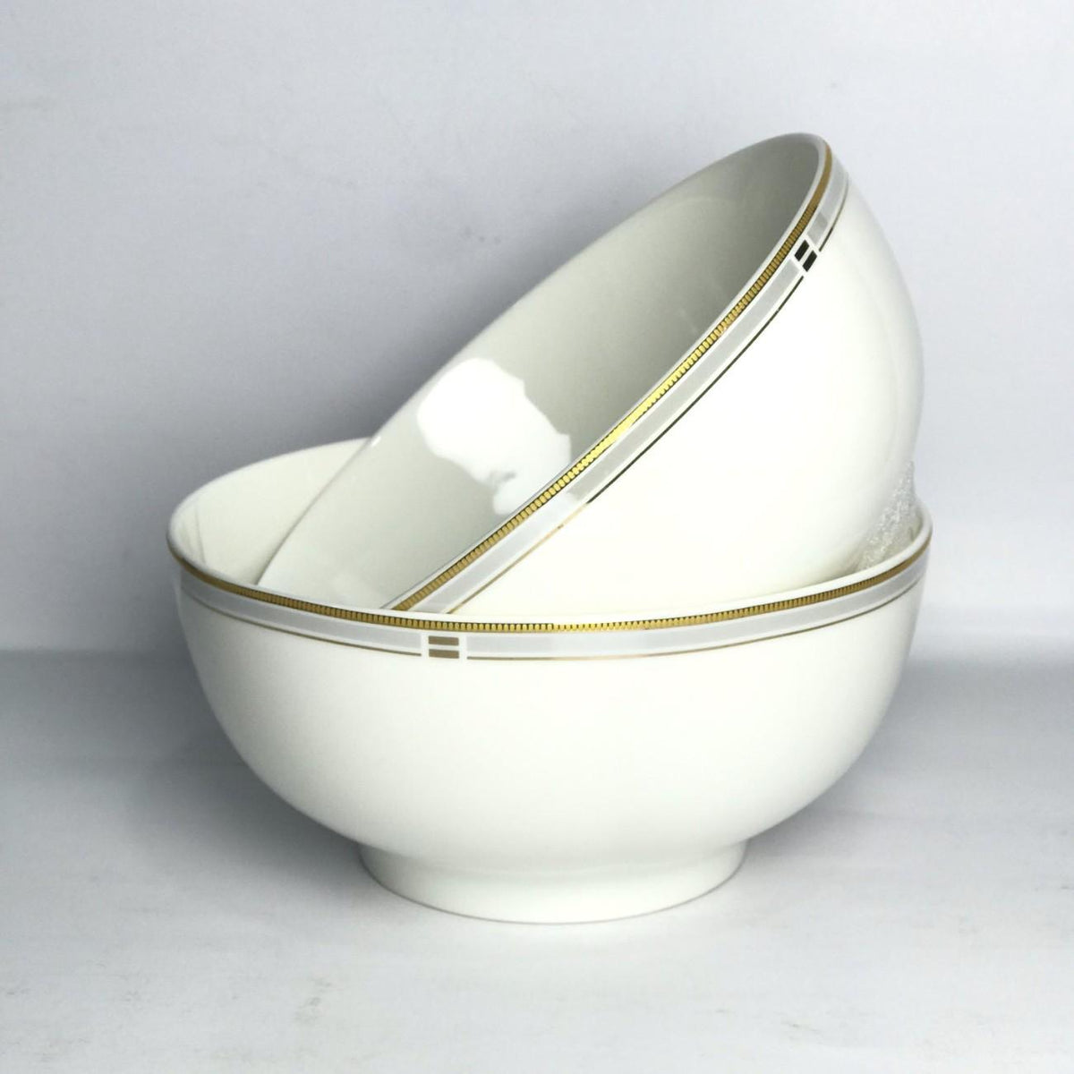 Premium Porcelain Bowl with Gold Accents - 2pcs