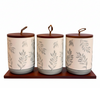 Premium Ceramic Airtight Storage Jars Set with Wooden Lid & Tray – 3 Pieces