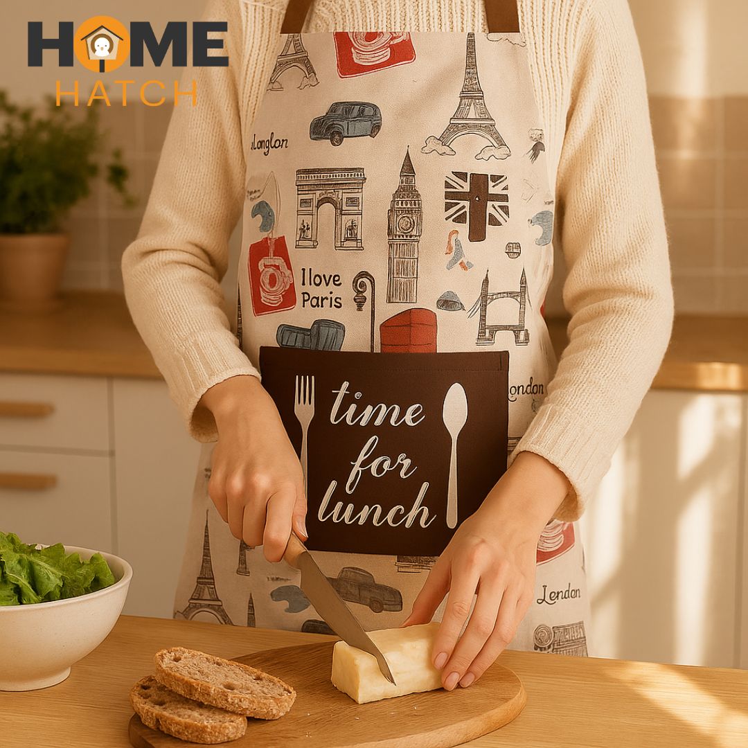 Printed Cotton Kitchen Apron with Pocket