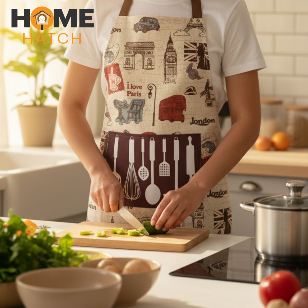 Printed Cotton Kitchen Apron with Pocket